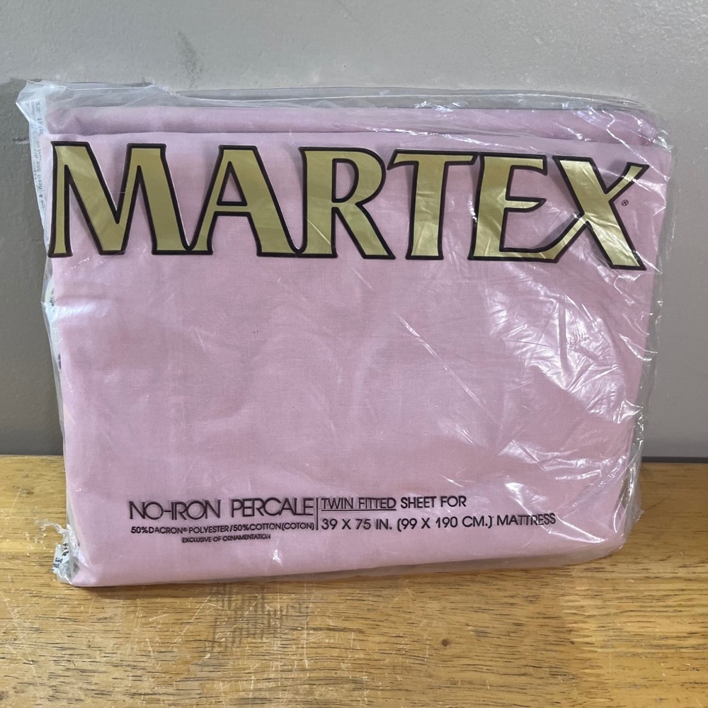 Martex Fitted Sheet Twin Pink Vtg No-Iron Percale Made in USA New